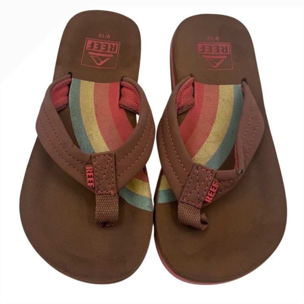 Reef Little Ahi Rainbow Flip Flop Sandals Girls Size 9/10 Brown Pink Thong